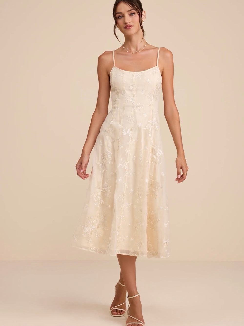 Lulus Elfrieda Cream Floral Embroidered Sleeveless Midi Dress - Picture 4 of 5